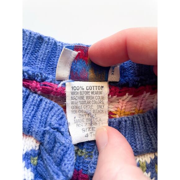 Girl's Vintage Carter's Cotton Knit Fair Isle Spring Cardigan Sweater Size 4T - Picture 5 of 6